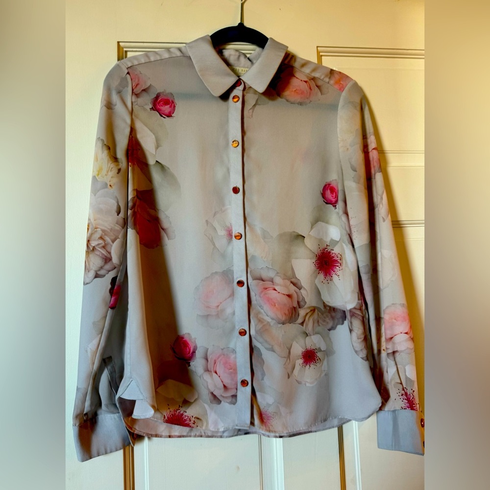 Ted Baker blouse in grey/silver and gorgeous cerise pink